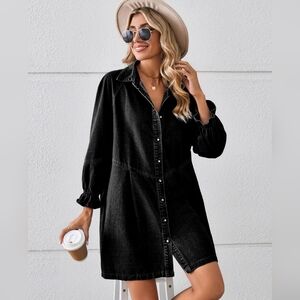Stylish Buttoned Black Denim Dress
